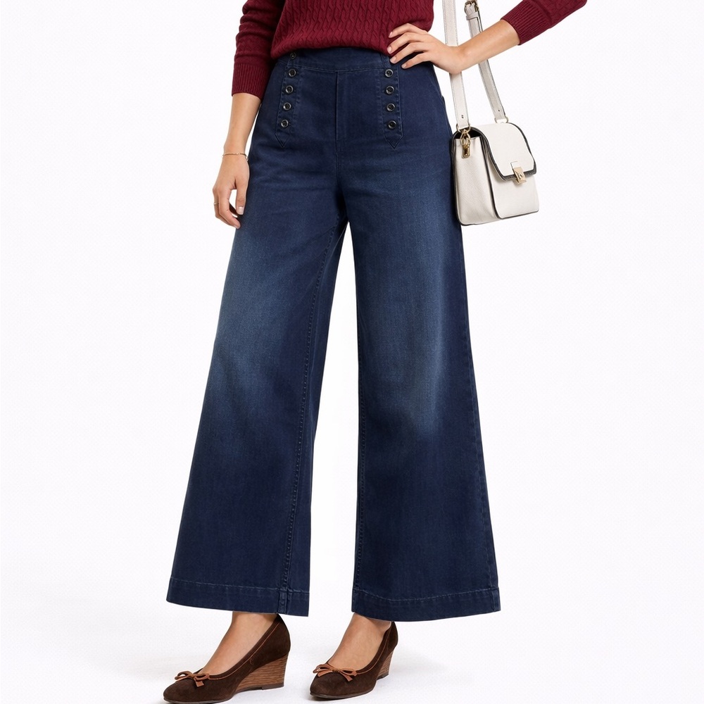 VTG RALPH LAUREN Y2K Wide Leg Sailor Twill Trouser Pants Flare Navy blue 10/12